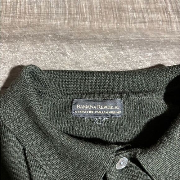Men’s Banana Republic Green Long Sleeve Polo Shirt Size M Extra Fine Marino Wool - Picture 3 of 5